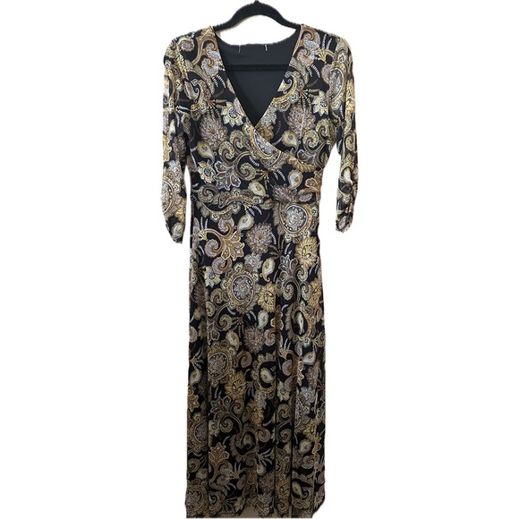 JAMIE & LAYLA Petite Floral-Print Ruched-Sleeve Wrap Dress Size Large - Picture 3 of 3